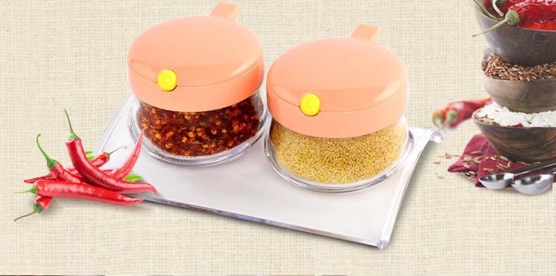 海兴厨房佐料盒调料盒玻璃家用套装调味品盒装盐两层创意调味罐